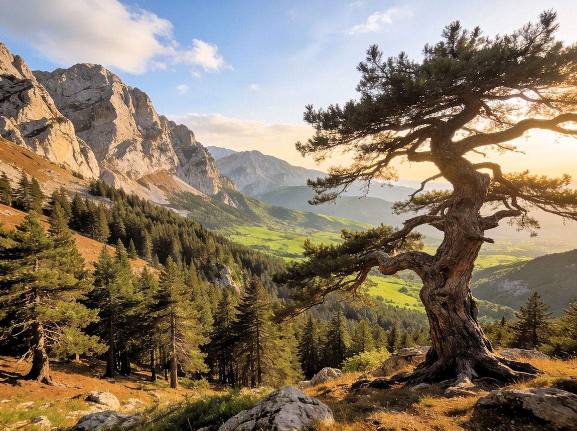Paesaggio del Parco Nazionale del Pollino tra montagne e boschi
