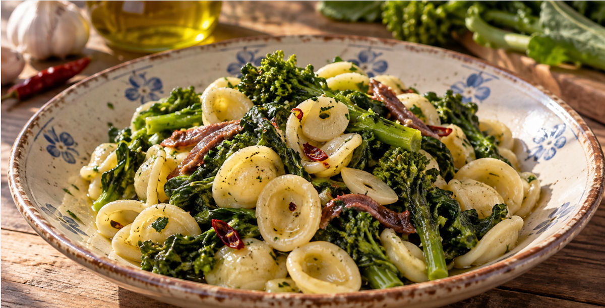 Orecchiette con le cime di rapa, piatto tipico della cucina pugliese
