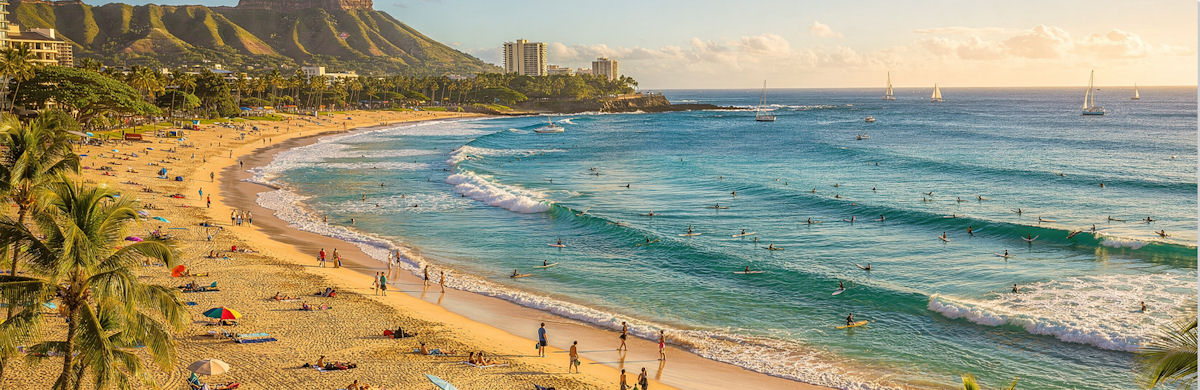 Waikiki Beach a Honolulu con Diamond Head sullo sfondo