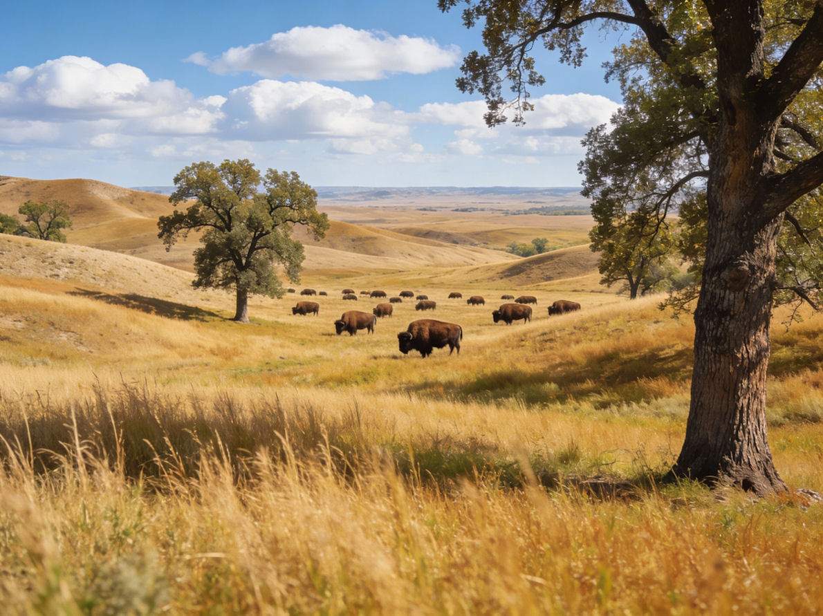 Bisonti nelle praterie della Riserva Naturale di Maxwell in Kansas