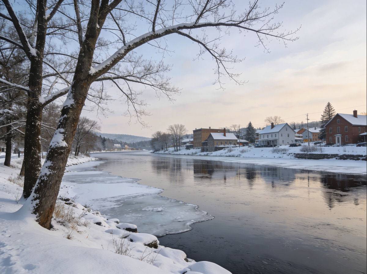 Augusta capitale del Maine in inverno lungo il fiume Kennebec