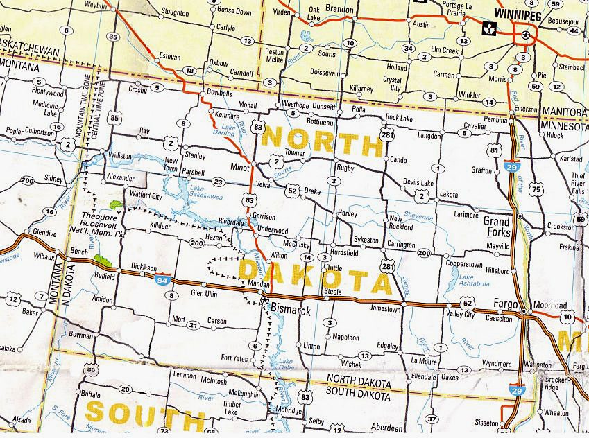 cartina stradale dakota del nord