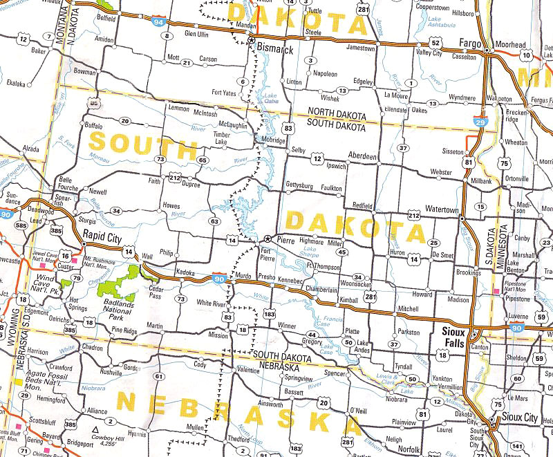 cartina stradale dakota del sud o south dakota