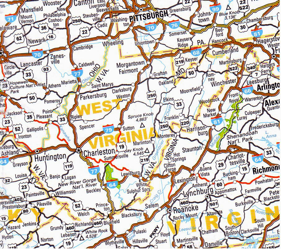 cartina stradale virginia occidentale o west virginia